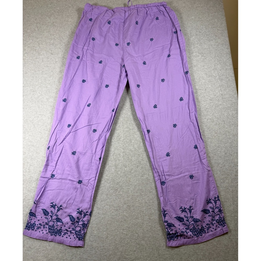 Victoria Secret Pajama Pants Purple & Floral Embroidery Cotton Sleep Sz S SKU220